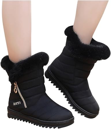 Amazon.com: Botas de tobillo para mujer, planas, antideslizantes, de felpa,  cálidas, cómodas, de color sólido, con cremallera lateral, botas de nieve :  Ropa, Zapatos y Joyería