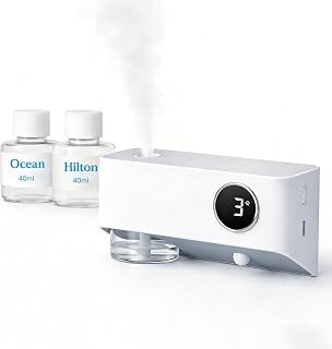Difusor Aceites Esenciales con Sensor de Movimiento, Luz Nocturna y Temporizador, de Sobremesa o Montaje en Pared, Difusor de Aromas Sin Depósito de Agua, 80ml Hiltonn&Ocean para Baño Dormitorio Salón