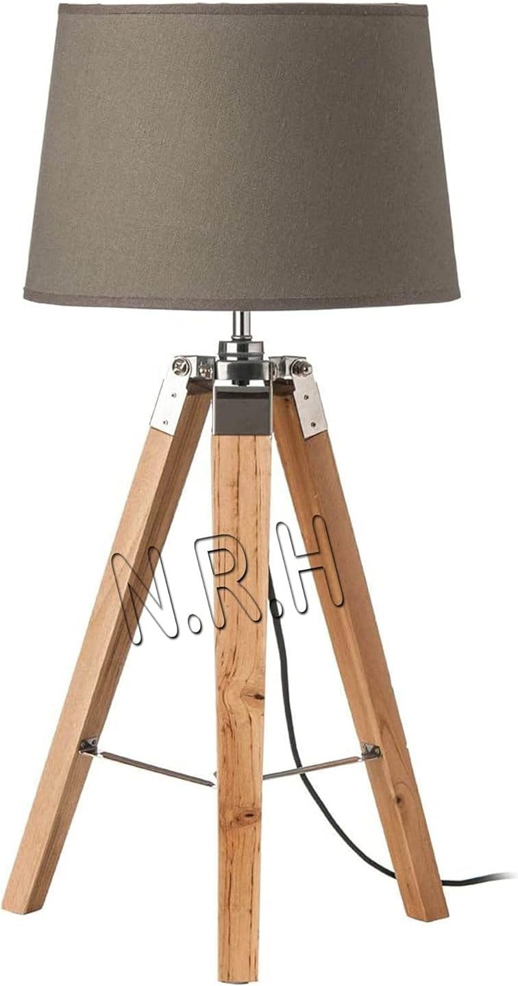 Trípode de madera vintage con iluminación LED para lámpara de mesa moderna para sala de estar (sin sombra)