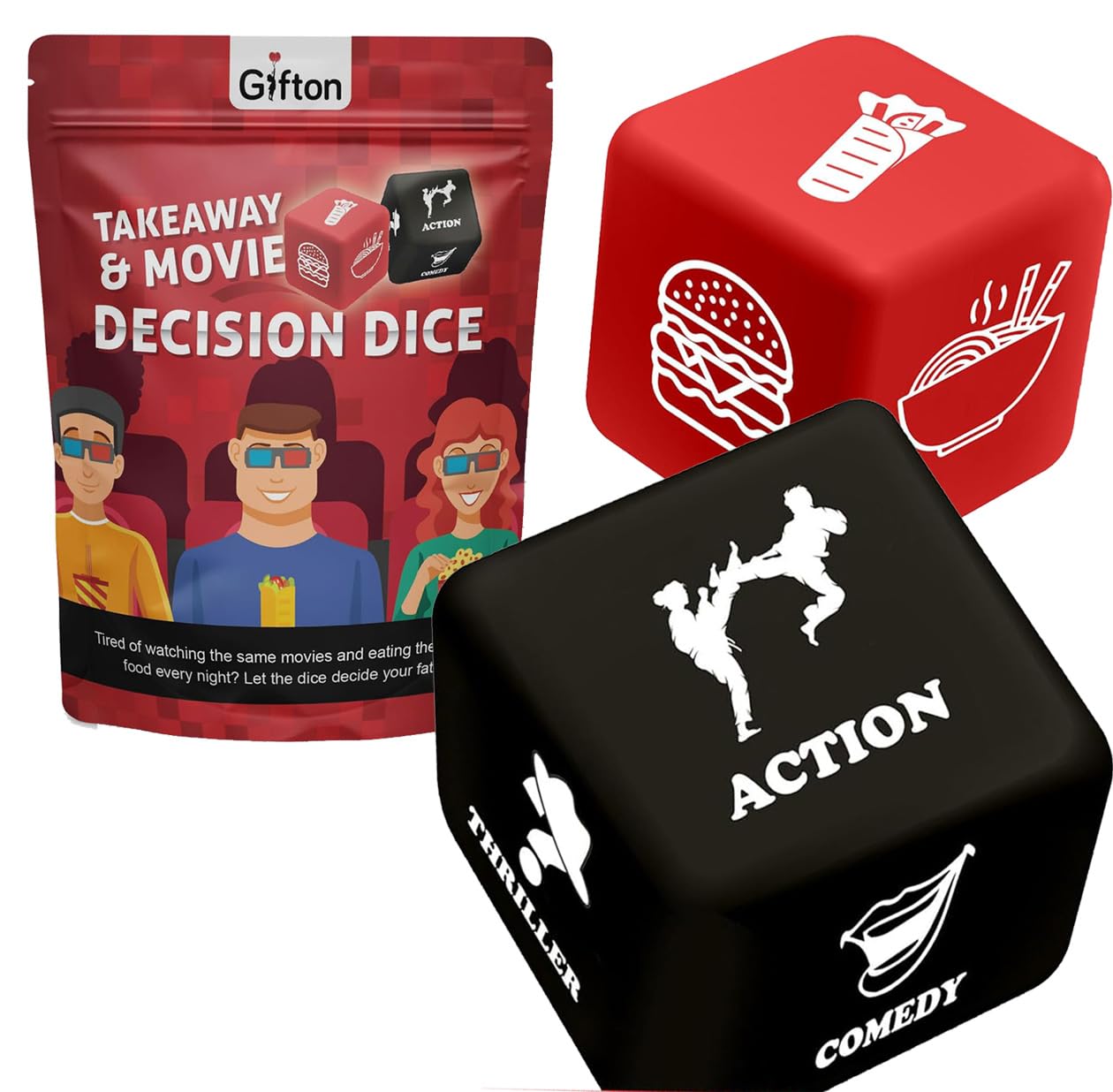 Gifton - Movie Dice Cinema Takeaway - Novelty Funny Joke Gag Family Dice Game Gift for Men Women Him Her Adults Kids Boys Girls Birthday Christmas Stocking Filler Office Secret Santa