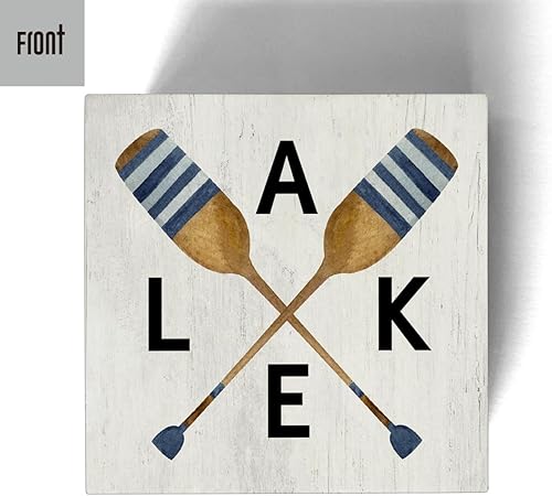 Miniatura 2 de Letrero de madera rústico con diseño de caja de lago, decoración de escritorio con tema de paleta de lago, bloque de madera, caja de placa,