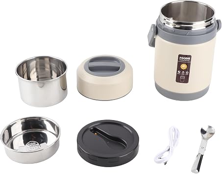 Thermal Cooker Pot, Stainless Steel Mini Portable Constant Temperature Heat Preservation Lifting Pot for Travel Camping Home Office Use Beige