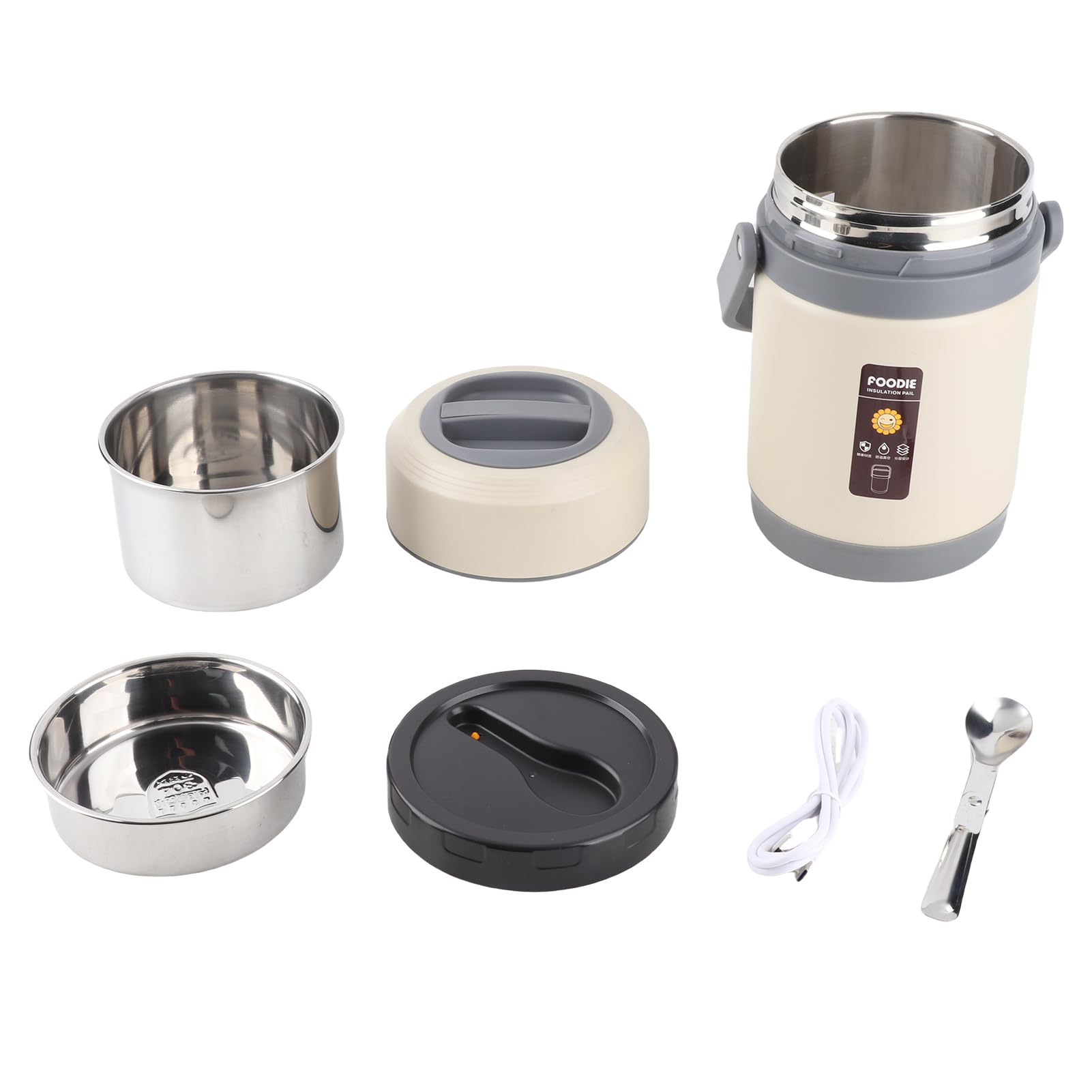 Pssopp Fiambrera Térmica de Acero Inoxidable Contenedor de Almuerzo con Aislamiento de Temperatura Constante para Sopa Caliente Preparación de Comidas de Gachas con Capacidad de 2 (Beige)