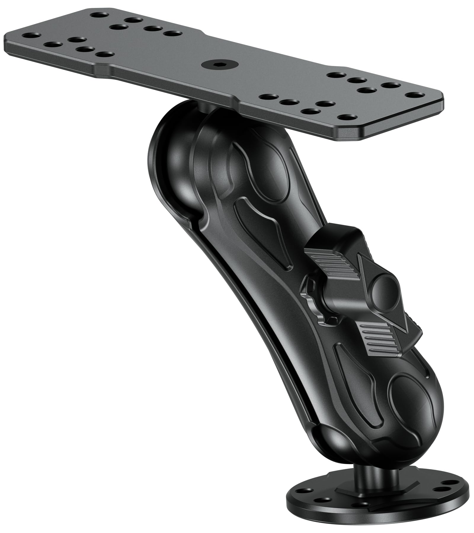 VAZESWIN Aluminum Alloy Fish Finder Mount with C Size 1.5" Ball Rectangular Plate & Round Base, 5.7" Medium Arm Marine Electronic Mount Compatible