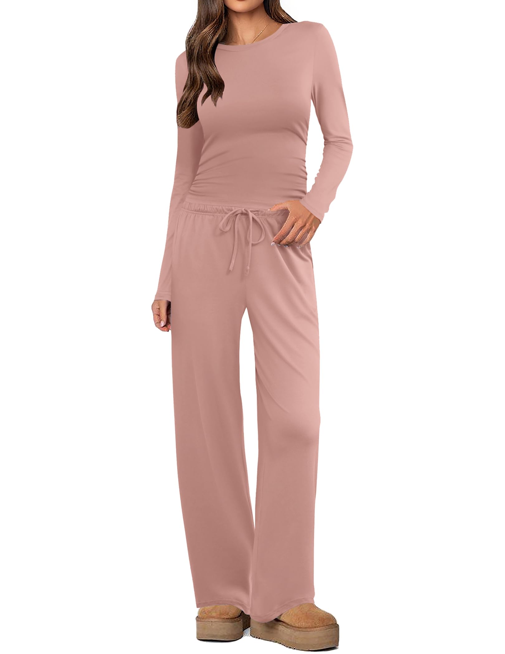 Ekouaer Women's 2 Piece Set 2026 Ruched Side Lounge Set with Pockets