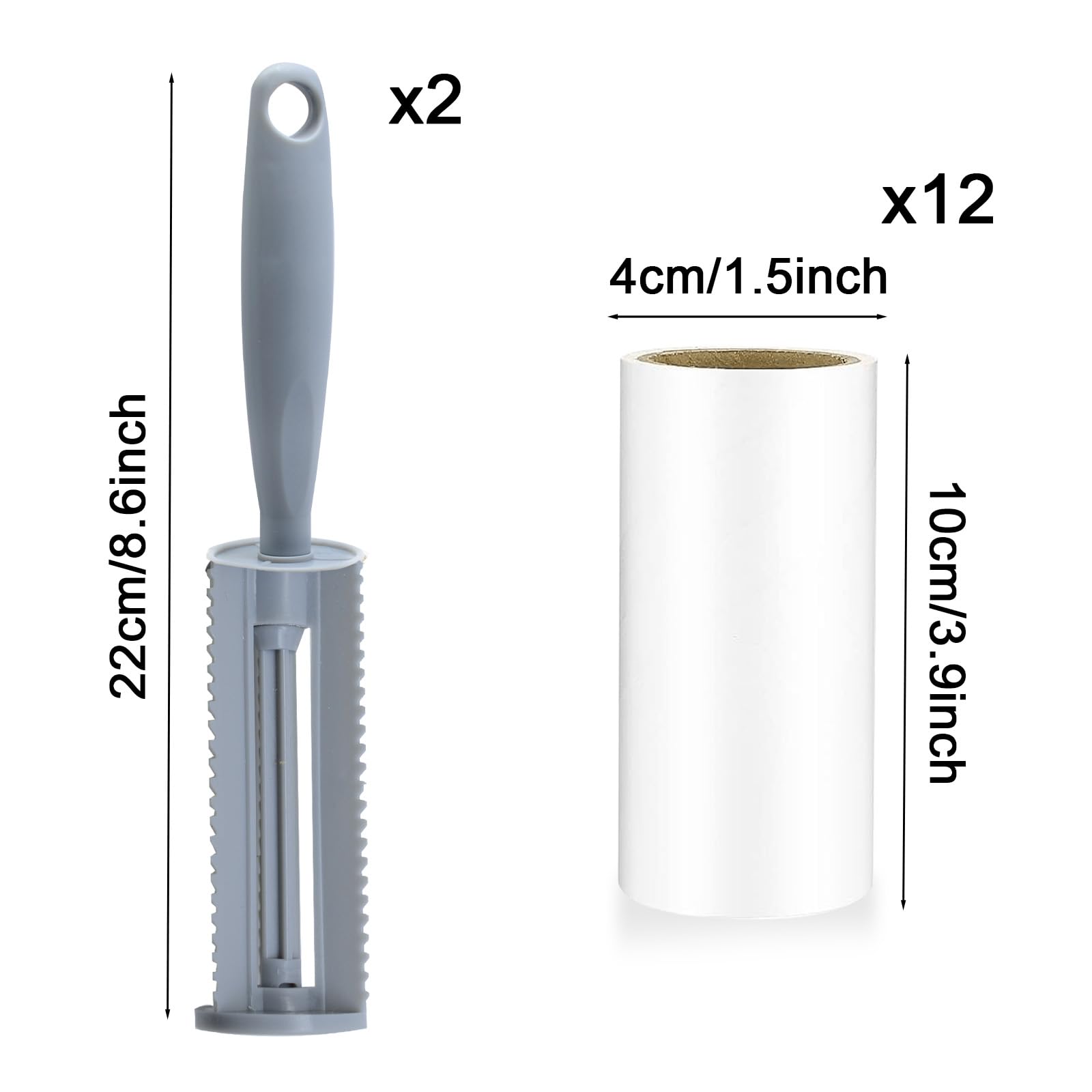 Pumuky Rolle Tierhaar, Kleidungsbürste, Anti-Haare, 480 Blatt Klebebürste, stark haftend, für Tierhaare, Kleidung, Teppiche, Sofas (12 Rollen + 2 Bürsten)