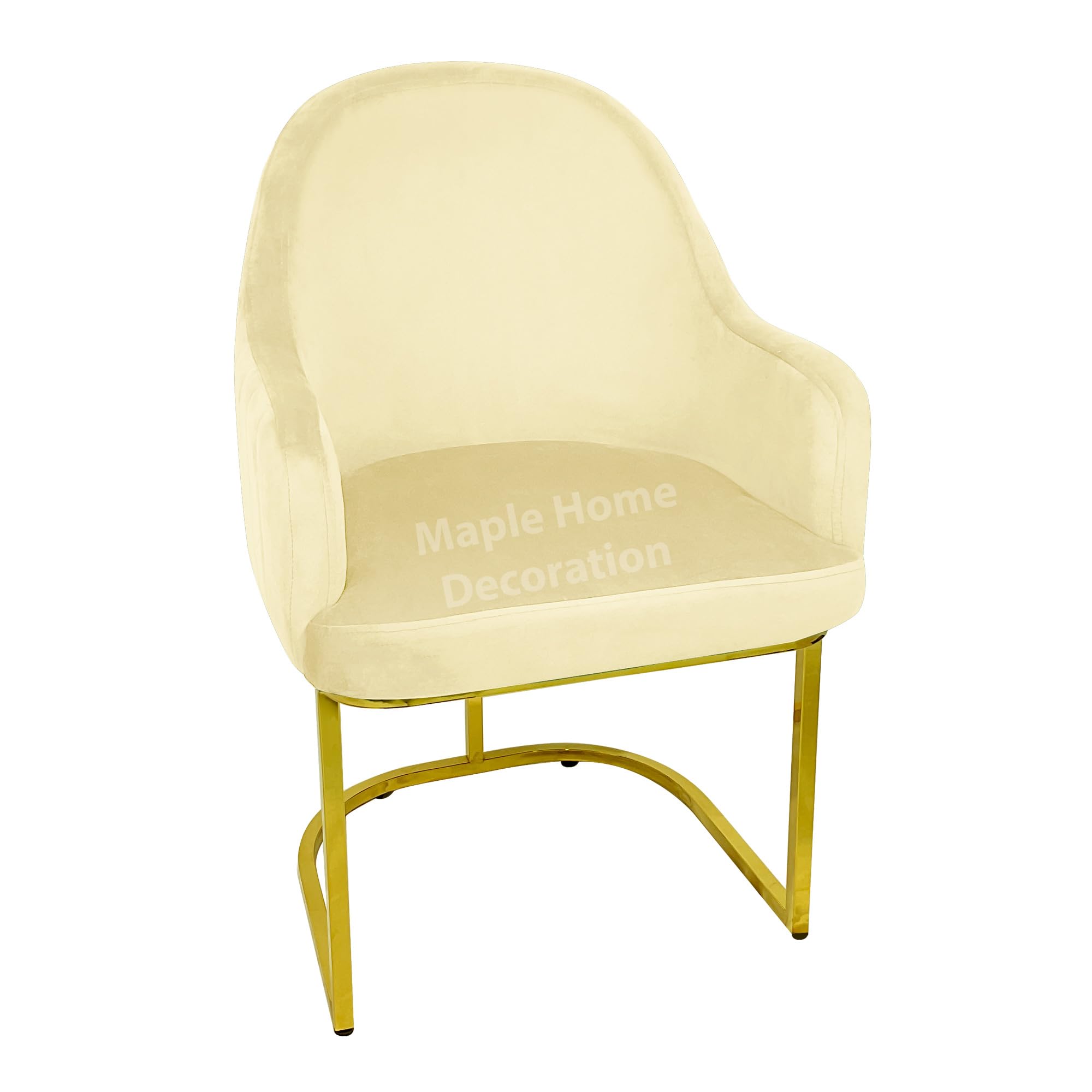 MAPLE HOME DECORATION Velvet Chairs Modern Accent Dining Chairs Flannelette Comfy Upholstered Dining Room Furniture Leisure Chairs Golden Metal Leg (Beige)