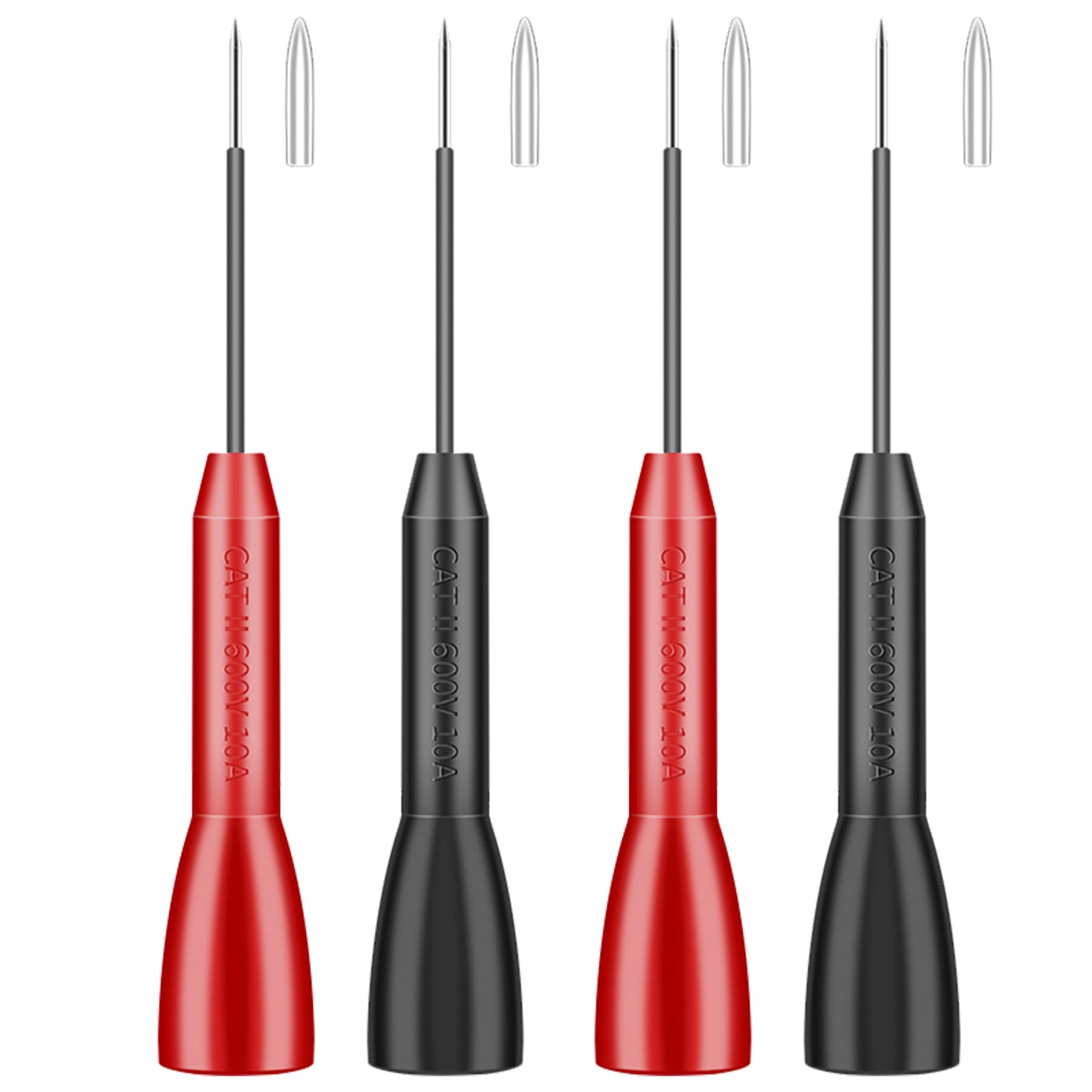 4 Pack 2mm Extended Needle Test Probes, 600V/10A Non-Destructive Insulation Wire Piercing Needle Stainless Steel Extra Thin Electrical Needle multimeter Probe for Fluke Meter Test Lead (Black-Red)
