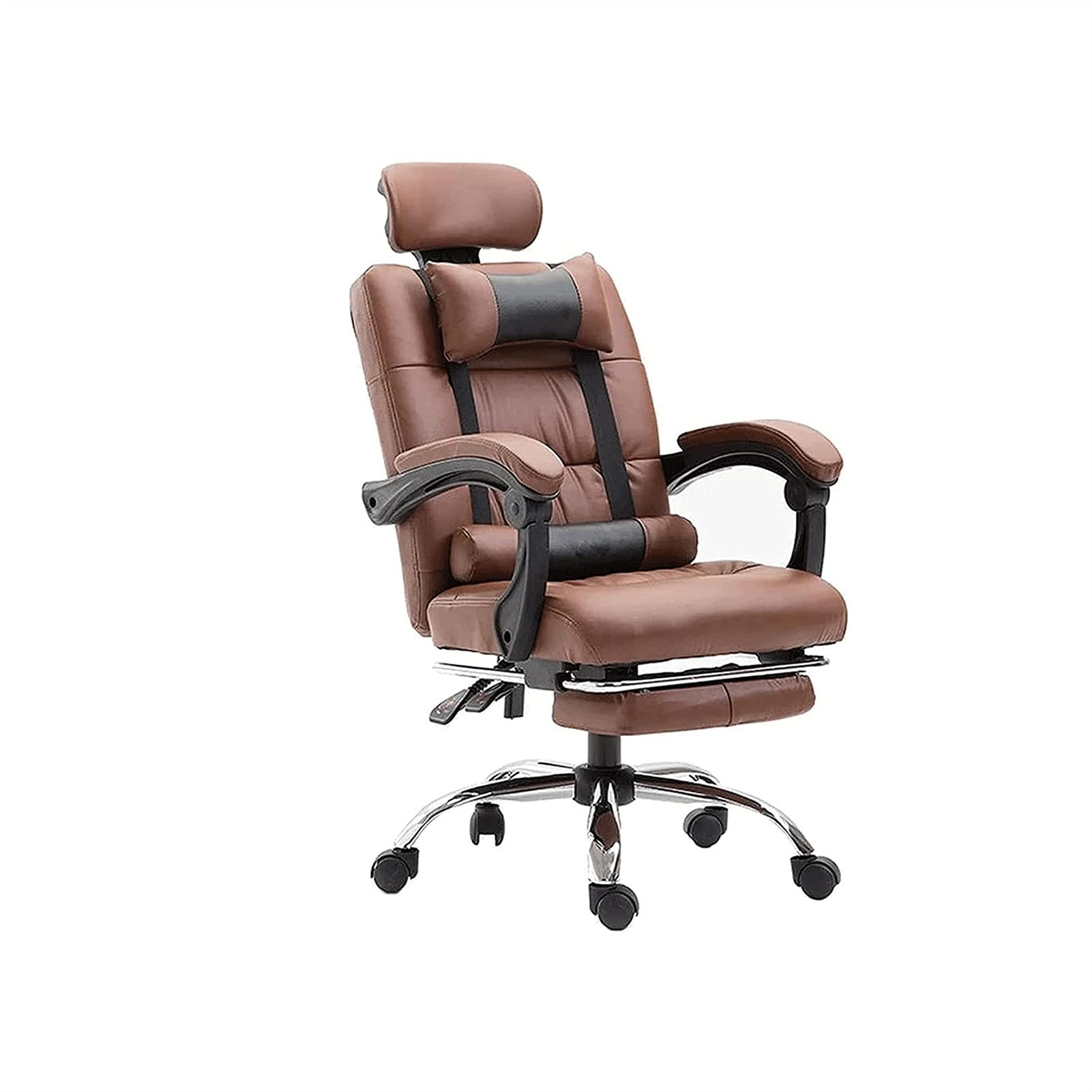 Krzesło do gier komputerowych Ergonomiczne rozkładane krzesło do gier wideo, krzesło biurowe Executive Krzesło szefa Krzesła biurowe z podnóżkiem, skóra (kolor: brązowy) Warm as ever
