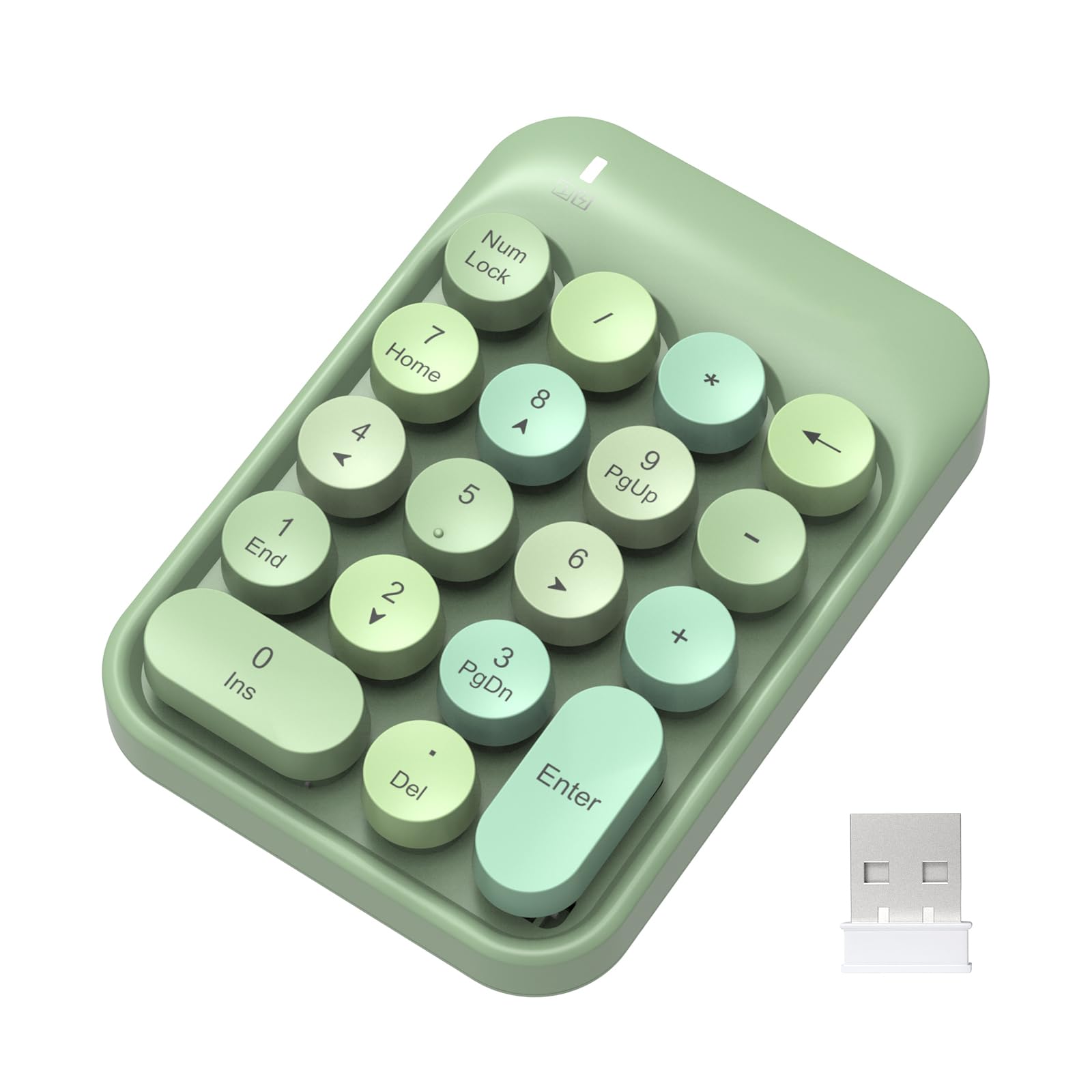 felicon wireless numeric keypad 18 keys with 2.4g mini portable silent number pad usb receiver financial accounting keyboard extensions for laptop desktop pc pro(green mix)