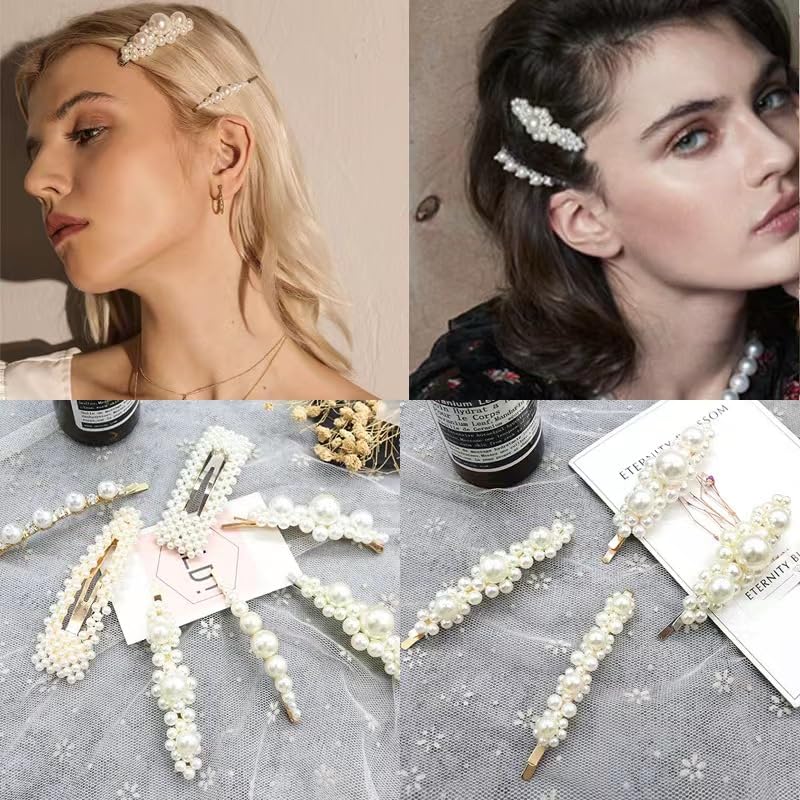 Miniatura 2 de Clip lateral de perlas, con diamantes de imitación, para mujeres y niñas, elegante horquilla (clip de perla, 10 unidades)