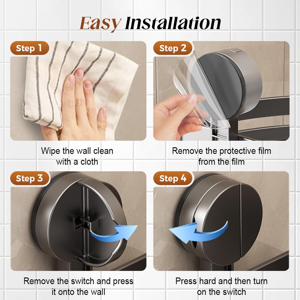 XieJY Bathroom Triangle Shelf 2026 Upgraded Bathroom Storage Rack Corner Shower Shelves No Drilling Suction Cup Shower Organizer — view 6