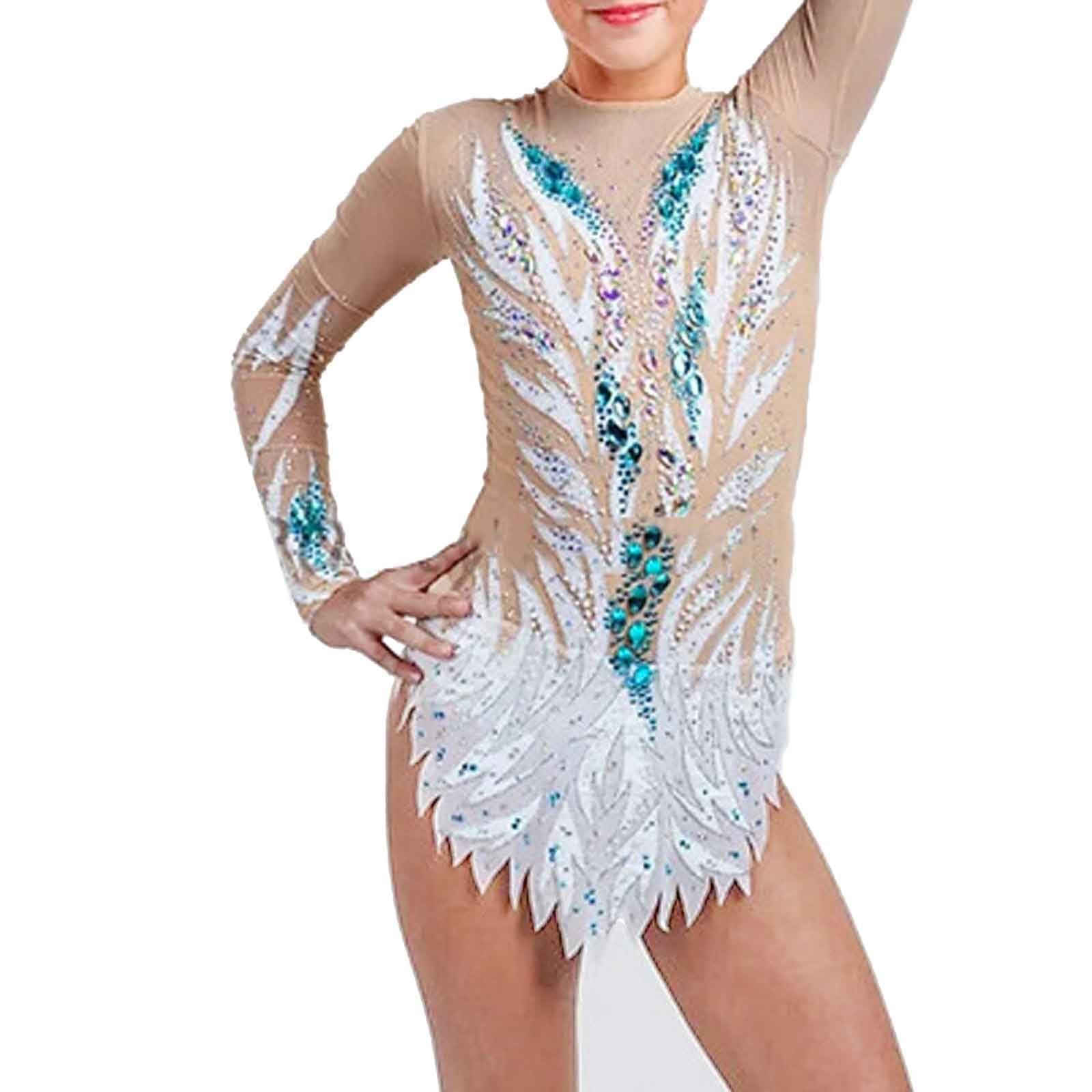 Rhythmische Gymnastik Trikots for Damen Langärmelig Wettkampf Tanzkostüm Langärmeliger Body mit Rundhalsausschnitt
