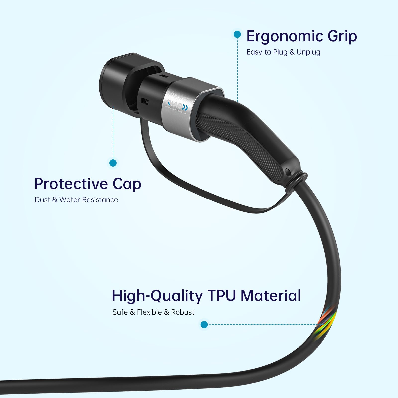 QIAO)) Type 2 EV Charging Cable, 7.4kW 5M 32A Single Phase, Electric Vehicle Type 2 to Type 2 IEC 62196 EV Charger Cable, EVs/Plug-in Hybrid Fast Car Charging Cable with Carry Bag — view 7