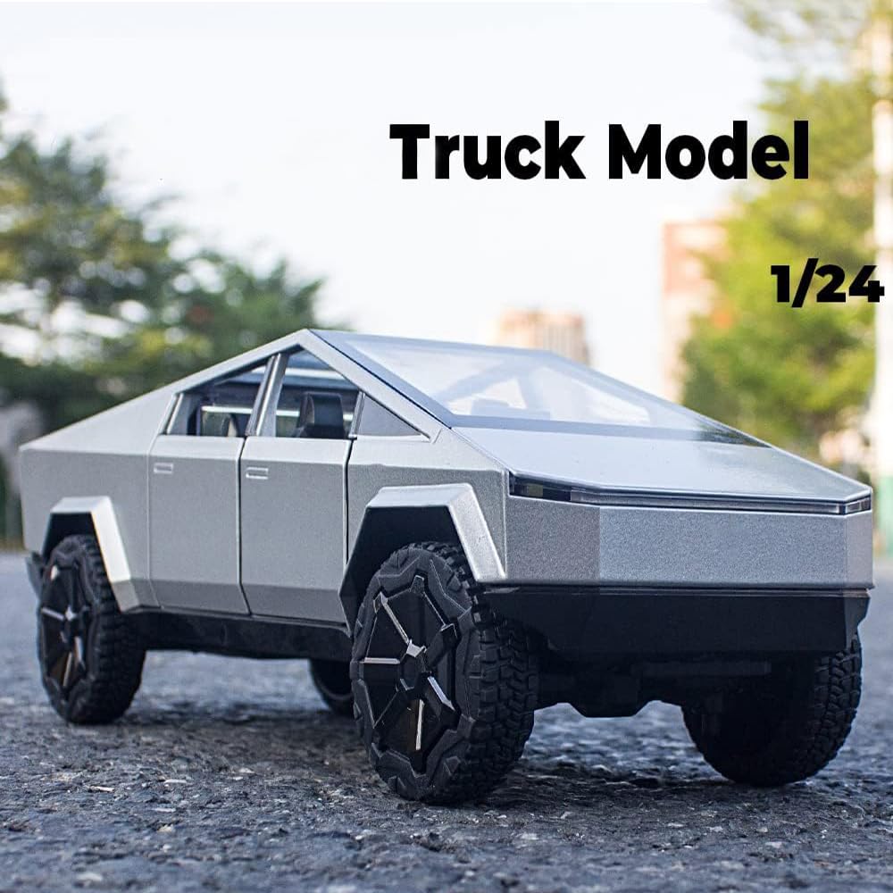 Toy Trucks Pickup Model Pull Back Pick-Up Truck with Sound and Light, Alloy Diecast Truck Toy Cars for Kids Gift or Vehicles Model Collection Enthusiasts (1/24 Silver Pickup Truck)