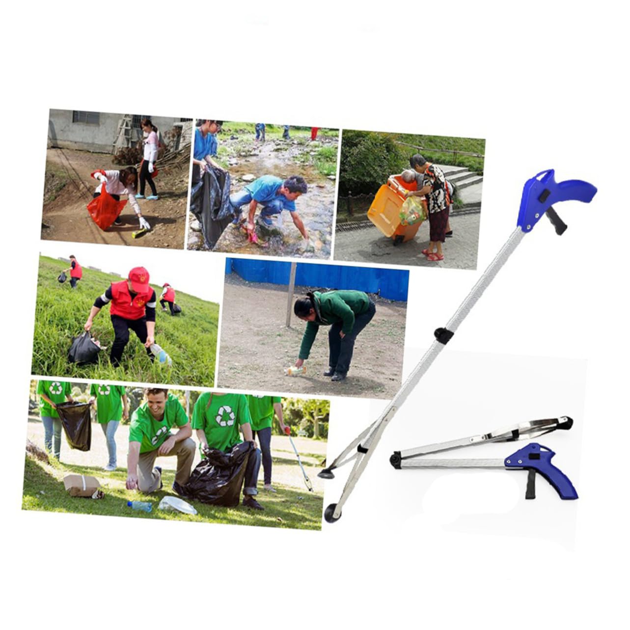 iplusmile Pince à Déchets Pliable de 83cm en Alliage D'aluminium et Caoutchouc, Multi-usage Extension pour Ramasser sans Se Baisser le Jardin ou L'eau