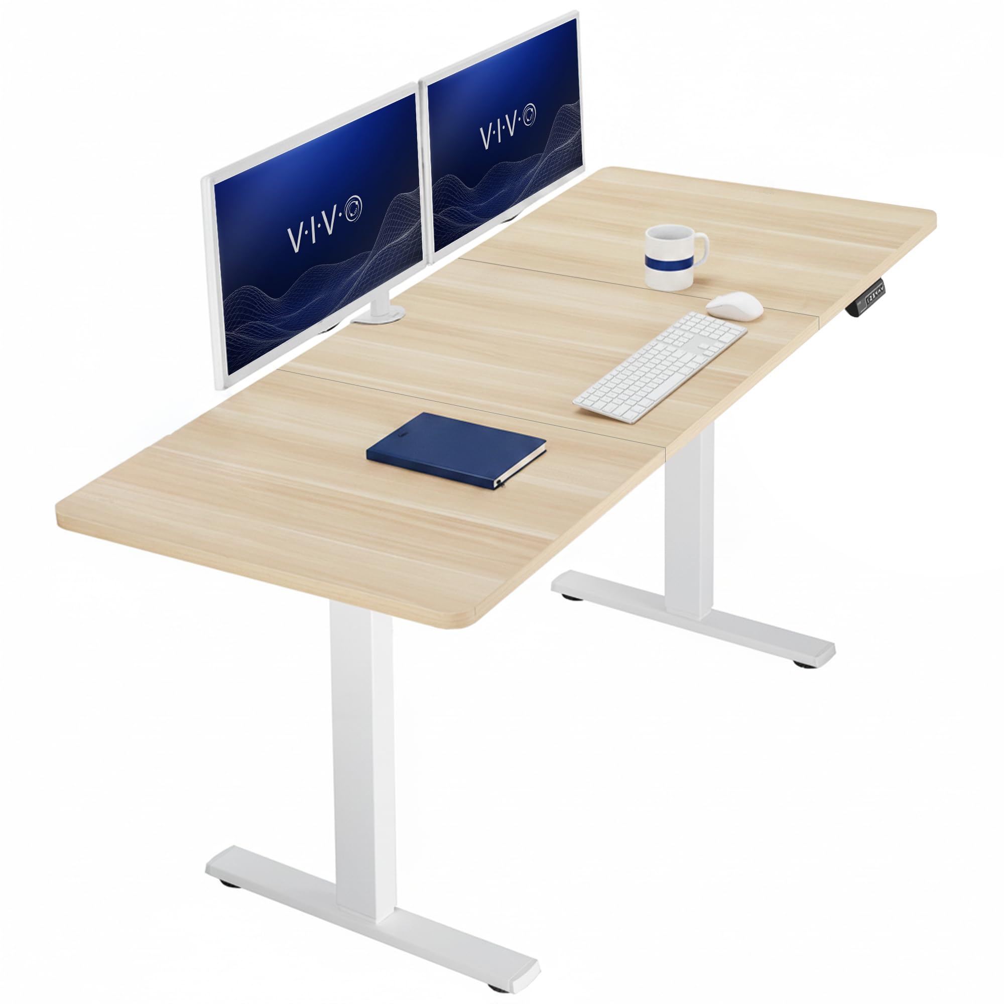 VIVO Light Wood 71 x 30 in Standing Desk, DESK-KIT-1W7C | Electric, Holds 220 lbs, Sit Stand, Height Adjustable, Extra Deep Table Top, Memory Presets, 1B Series, White Frame
