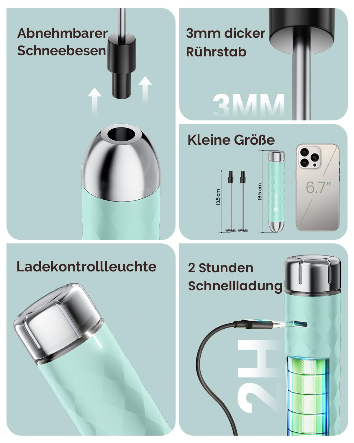 Maestri House Milchaufschäumer Mit Stufenloser Geschwindigkeitsregelung, Usb Aufladbar Milchaufschäumer, Aufschäumer Mit 3 Schneebesens Und Ständer Aus Edelstahl, für Latte Cappuccino und Eier