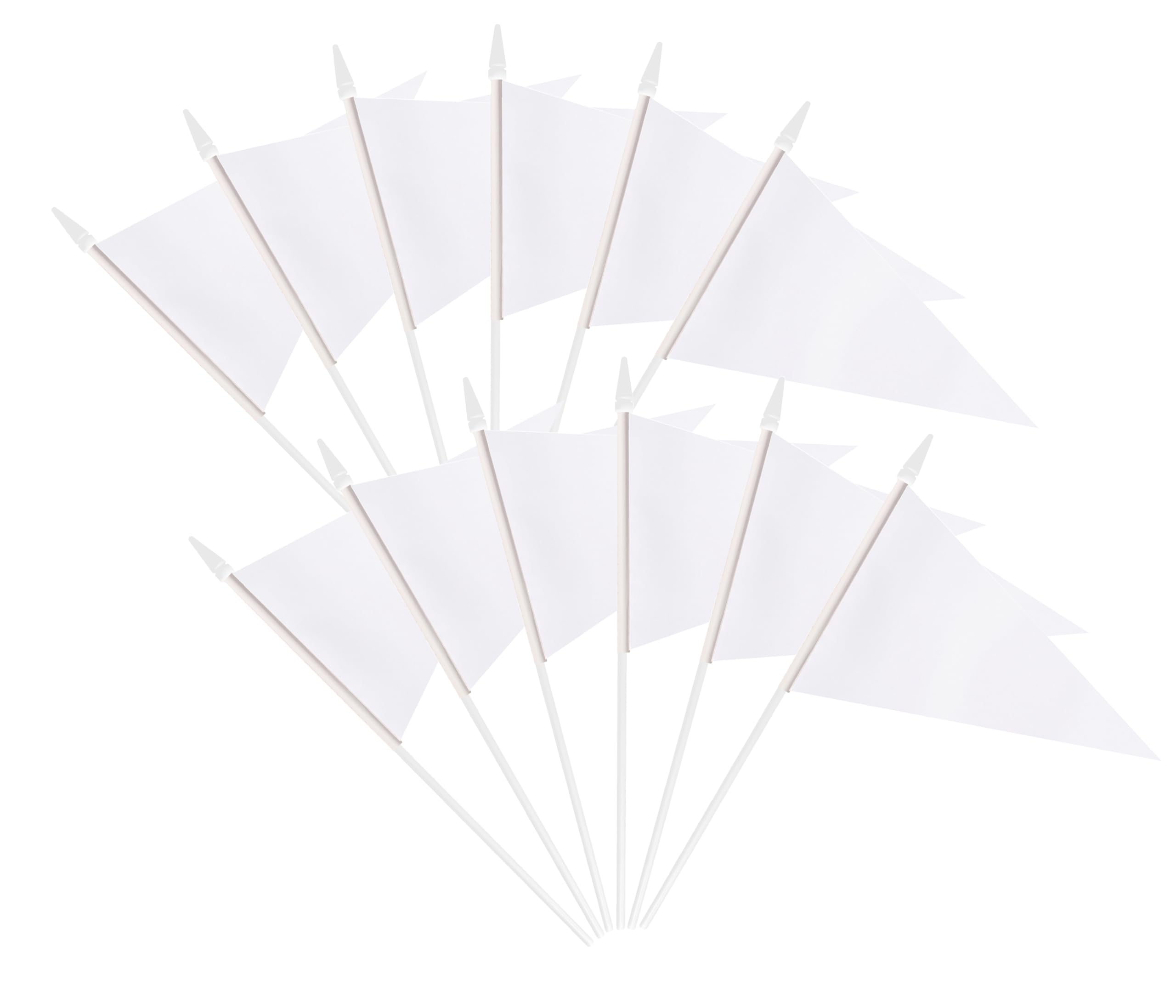 12 Pack White Pennant Flags Small Mini Hand Held Solid Color Pennant On Sticks Flags with 12.6"Solid Pole & Spear Top,Party Events Celebration,School,Grand Opening,Kids Birthday,Sports Clubs,Flower Pot