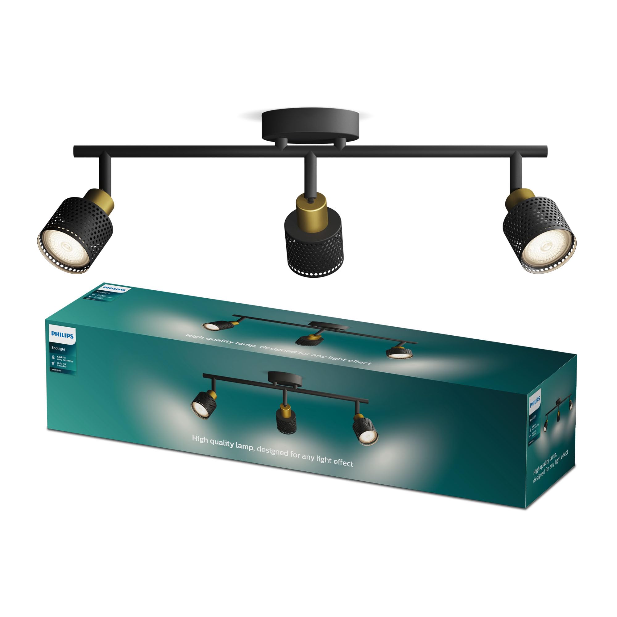 PHILIPS Niall Spot 3-Head,GU10 not Included, Brass, IP20, Black/Gold