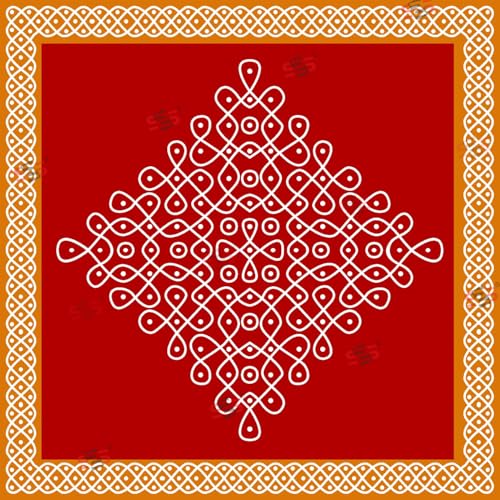 Image of S2S Kolam Muggu Backdrop Cloth | for Pooja, Traditional, Background Decoration Cloth | Curtain Cloth for Festival Fabric 5 Feet Height & 5 Feet Width