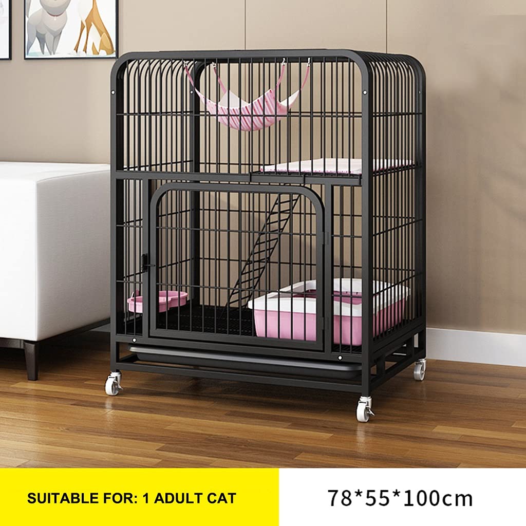 Katzenkäfig Katzenstreu Für Den Innenbereich Doppellagiges Katzenhaus Mit Zubehör Wie Hängematte Isomatte Katzentoilette Usw (Color : Black, S : 78x55x100cm)