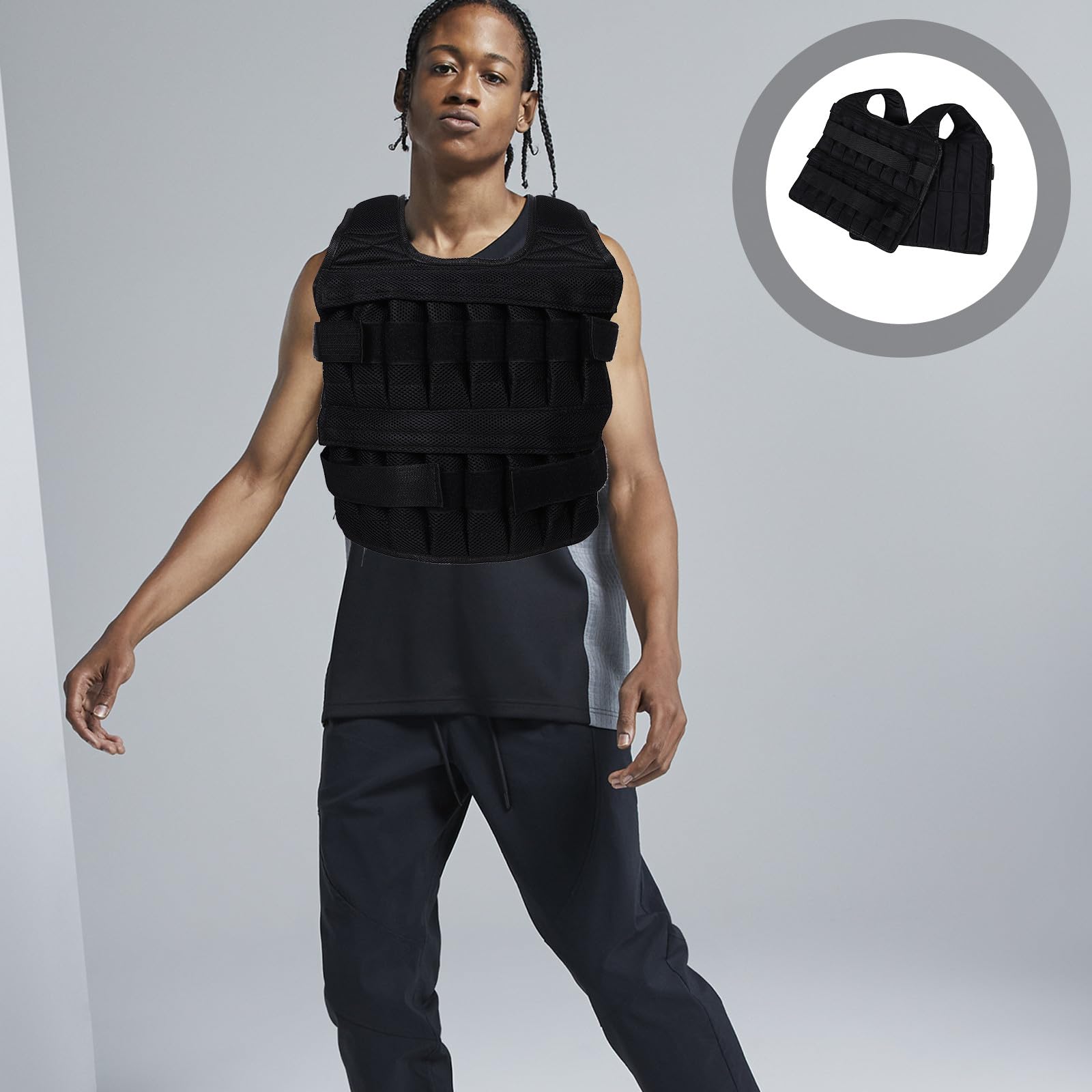Gilet Zavorrato Regolabile per Allenamento Forza, Uomo Donna, Nero | Tasche Rimovibili, Vestibilità Confortevole, Tessuto Nero, Sport Vari, Sagoma Aderente al Corpo