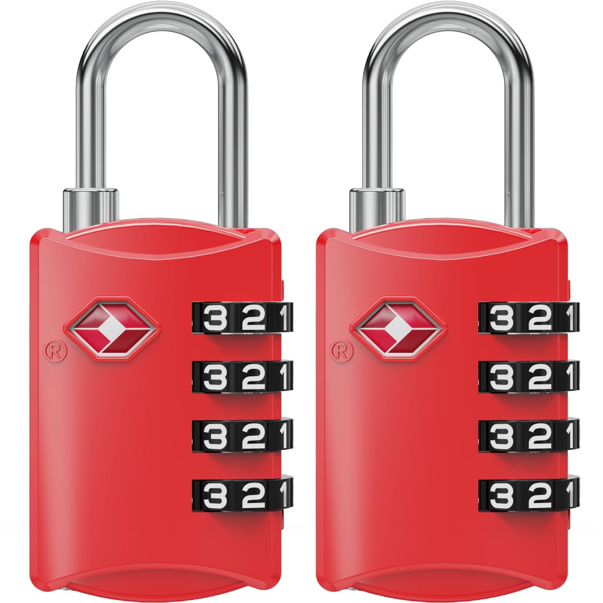 NOVLOCK TSA Approved Luggage Locks – Suitcase Padlock with 4-Digit Security – TSA Travel Padlocks for Suitcases, Backpacks, Cases, Bags – 2-Pack, Red