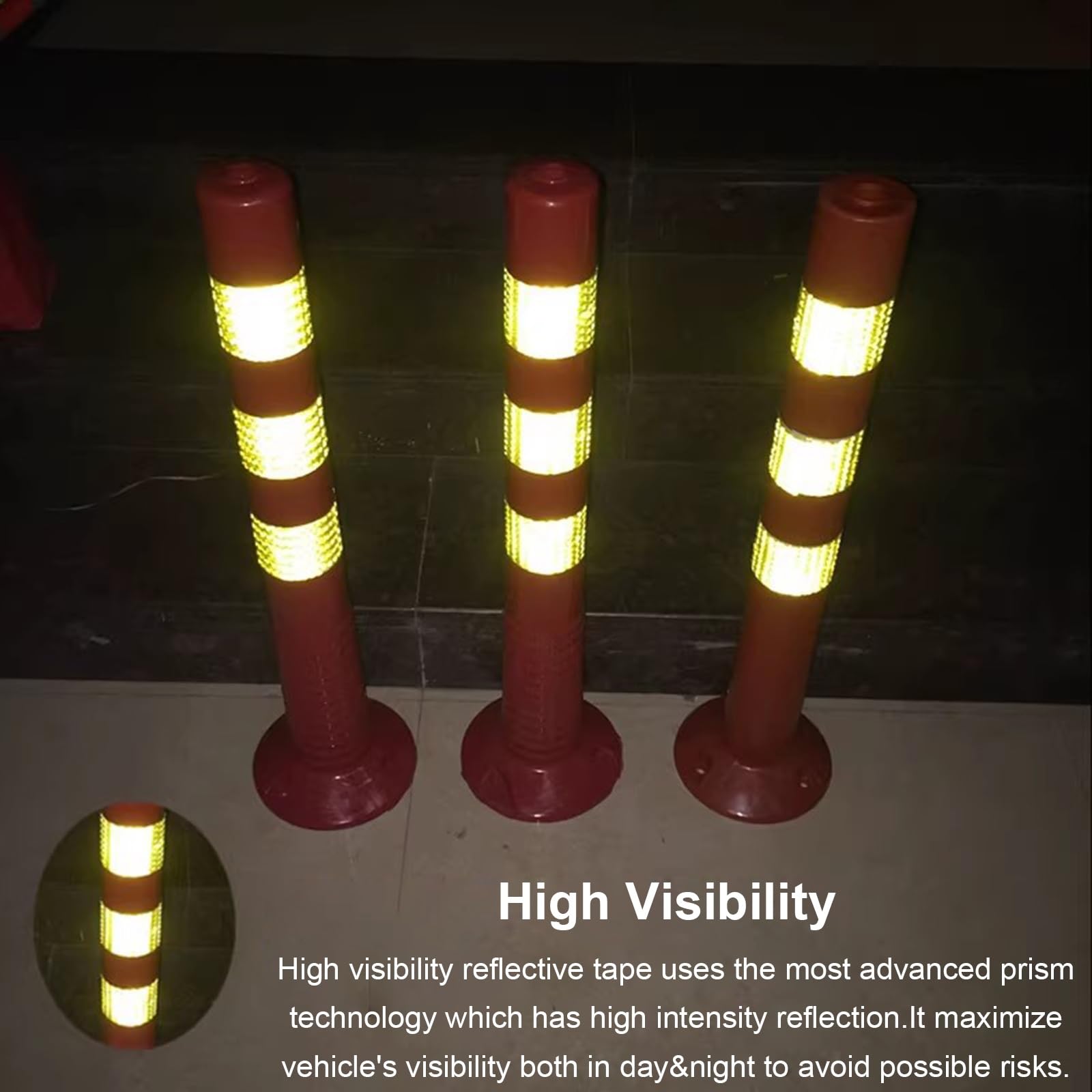 WDJBPSH 20 Pack Traffic Delineator Posts Set, 29.5in Tall Plastic Driveway Security Bollards for Streets Road Residential Garage, Reflective at Night(Color:Red)