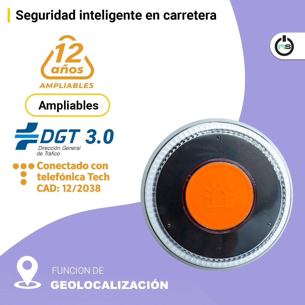 ms móvil shop Baliza V16 Homologada DGT Luz de Emergencia IoT | Señal Conectada Geolocalizada DGT 3.0, Sustituye Triángulos, Base Magnética, Visibilidad 1 km 360°, Autonomía 6h, Incluye Pilas AA
