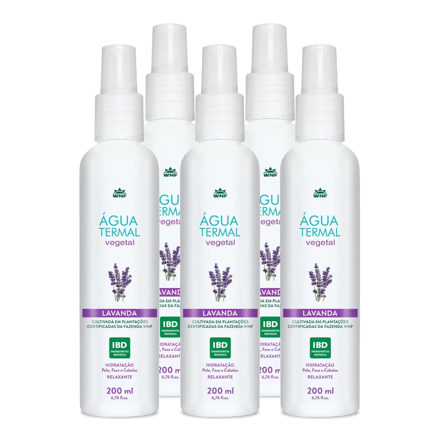 Kit 5 Água Termal Lavanda, 200ml, Hidratante e Relaxante para Pele, Face e Cabelos