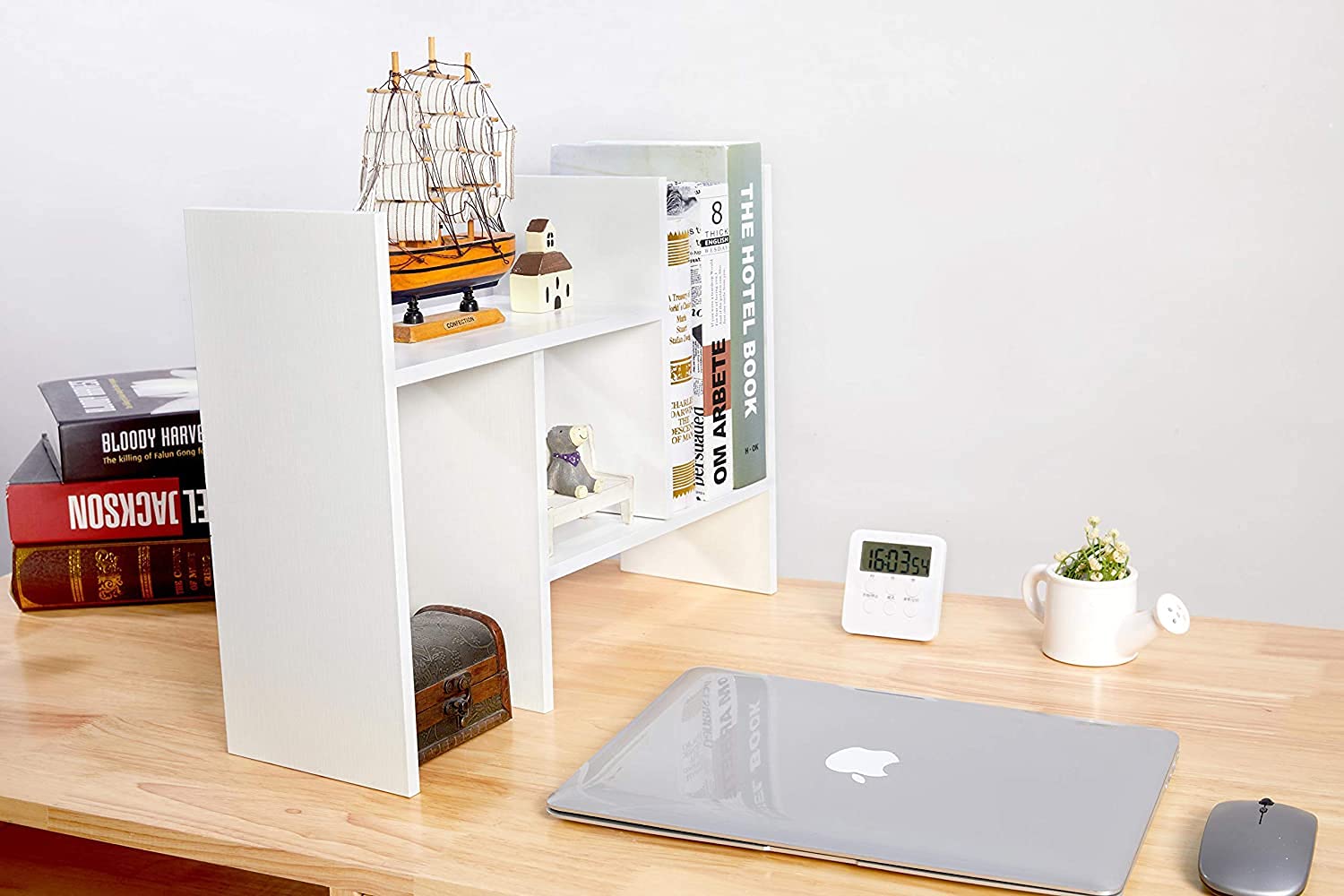 Expandable Wood Desktop Bookshelf Desktop Organizer Office Storage Rack