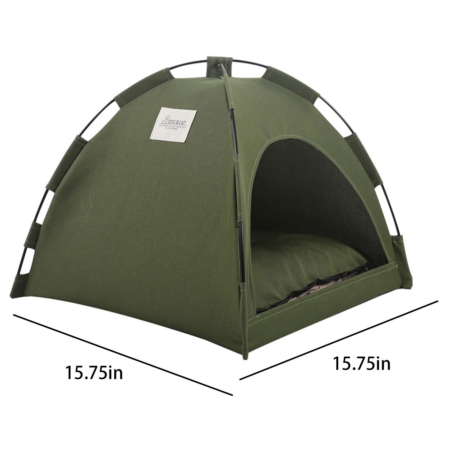 MANGOKKA Cat Tent with Cooler Pad, Foldable Portable Cat House, Waterproof Cute Dog Bed, Puppies and Other Small Animals, Removable and Washable (Green, Medium 15.75