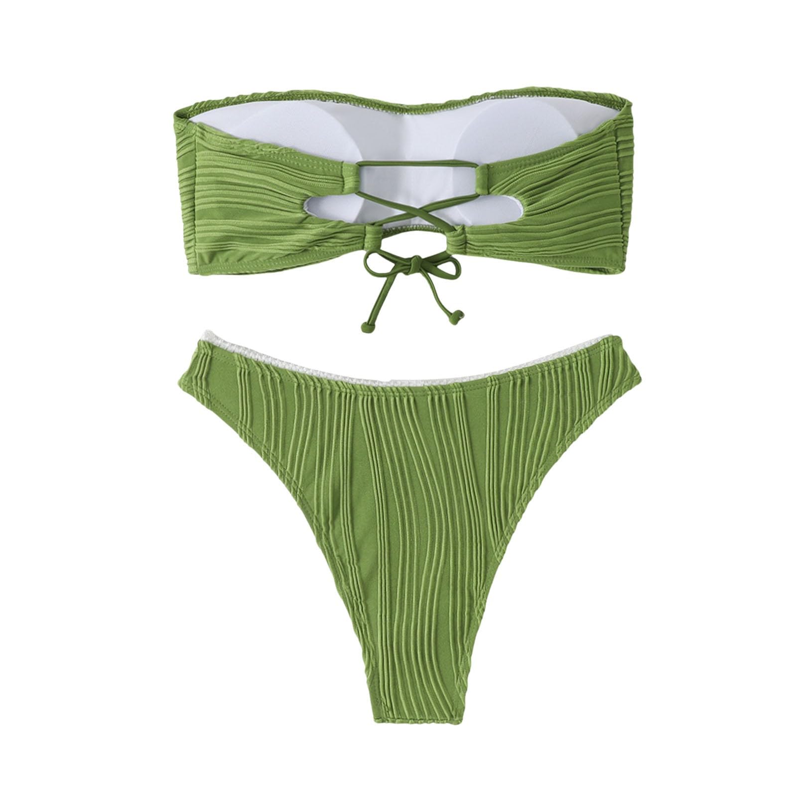 Damski Zestaw Bikini New Border Zwykły Top Tubowy Europejski Seksowny Kombinezon Z Rozcięciem Strój Kąpielowy, Niebieski, M