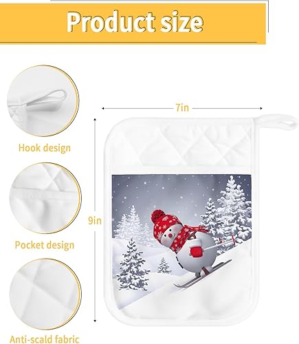 Miniatura 3 de Juego de 4 soportes para ollas de Navidad para cocina, antideslizantes y aislantes de calor, juego de agarraderas de tela de toalla con bolsillo,