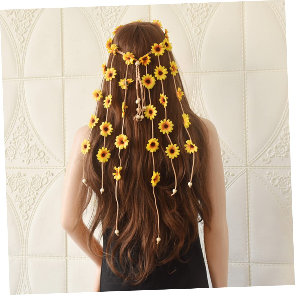 Bandeau Tournesol Fleuri en Tissu Jaune, Serrage-tête Décoratif