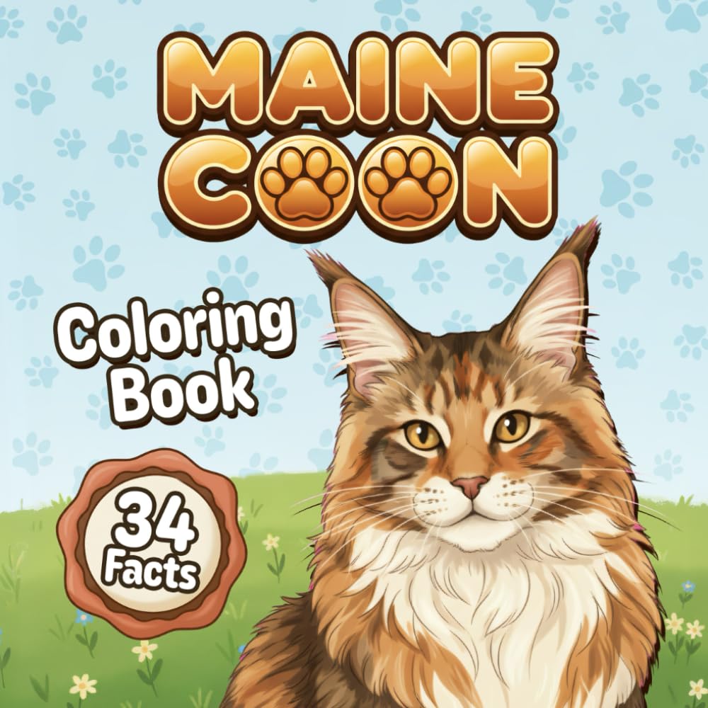Maine Coon Cats Coloring Book & Facts: For Kids Ages 4–12, Big Simple Designs, Bold Outlines, One-Sided Large Print, 34 Real Breed Insights, Scenes - ... Wildlife Coloring Series for Kids Ages 4–12)