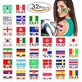 VAMEI Temporary Tattoos National Flags Waterproof Face Body Stickers 32 Countries Heart Shaped for 2018 World Cup