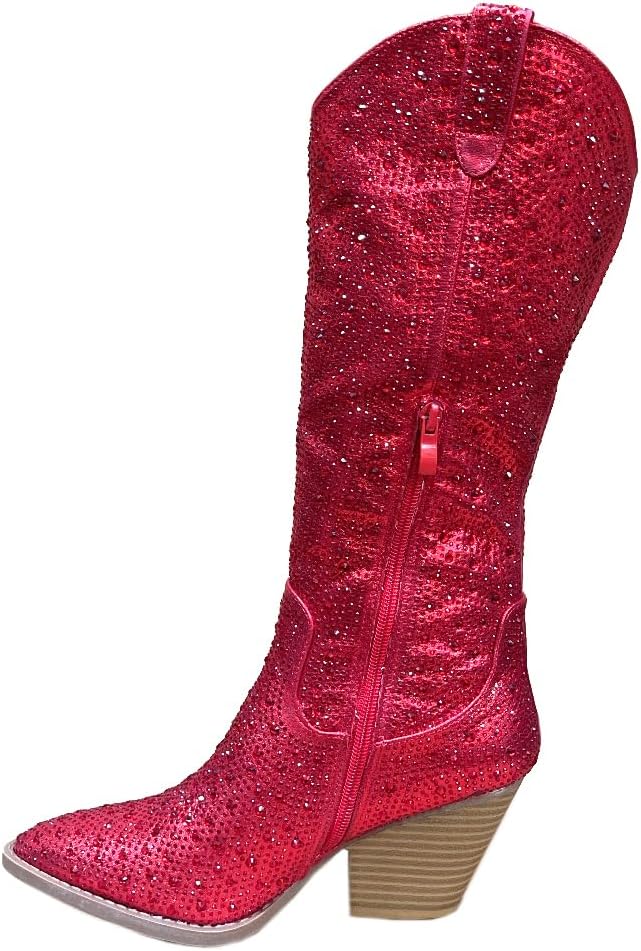 ABSOLEX Women Western Cowgirl Cowboy Pointed Toe Rhinestone Knee High Boots - 第 30/64 張圖片