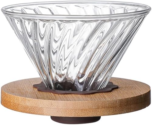 Gotero de café para verter sobre café, gotero de café de vidrio V60 con base de madera de bambú, accesorios de goteo de café de preparación lenta