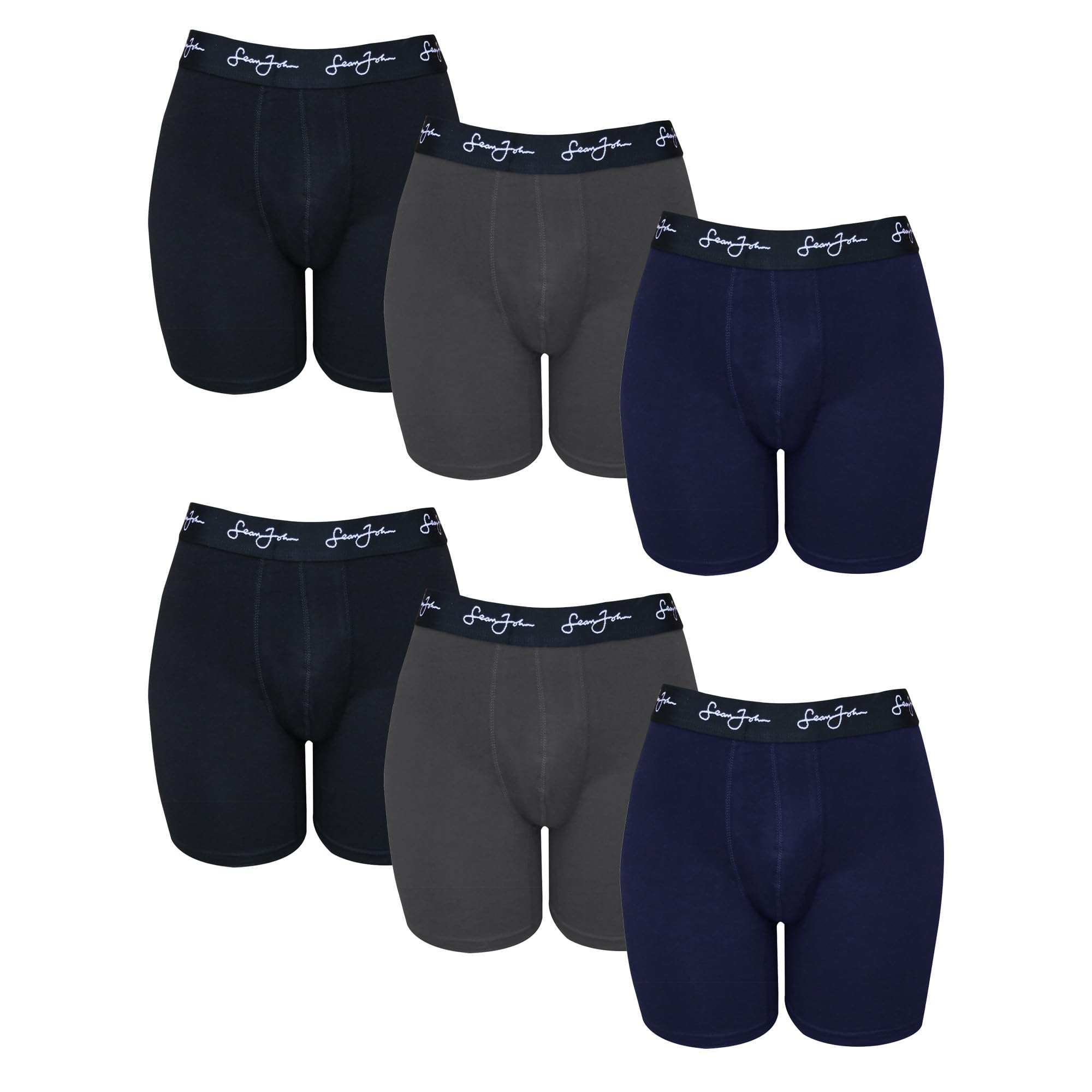 Sean John Mens Boxer Briefs Breathable Cotton Underwear for Men - 6 Pack - Cotton Stretch Mens Underwear (Medium, Black/Navy/Grey)