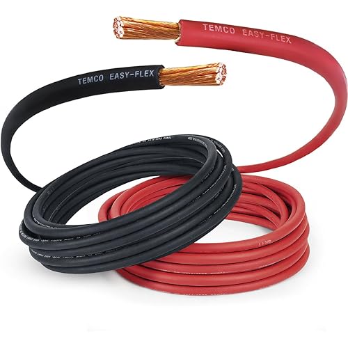 TEMCo 2 Gauge AWG 15 Ft Black + 15 Ft Red Flexible Pure Copper Made in USA Welding Cable Battery Wire - Heavy Duty Solar, Inverter, Car, RV, Truck