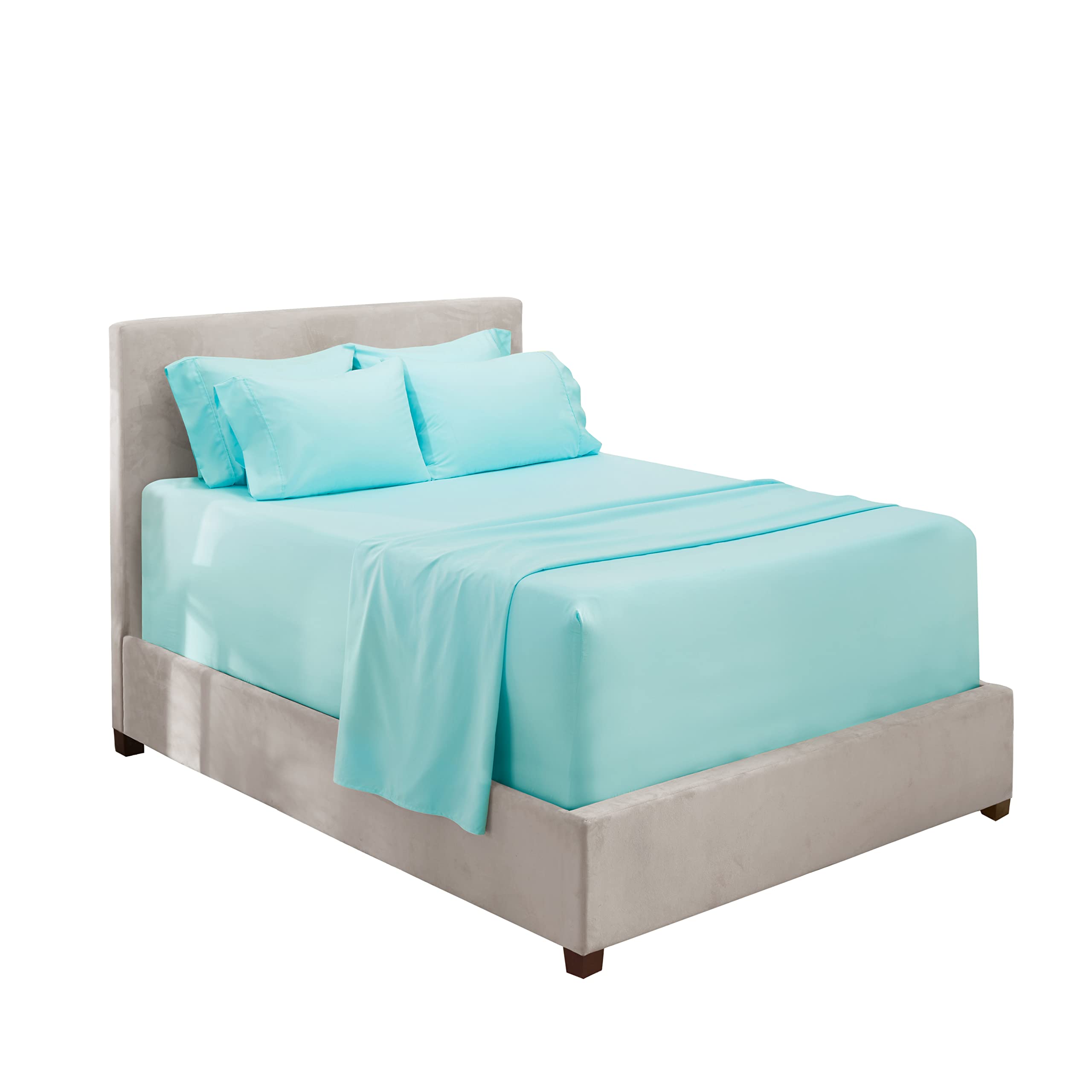 Hearth & Harbor Extra Deep Pocket King Sheets, Fits up to 21 inches Depth - Soft Bed Sheets for King Size Bed - 6 Piece King Size Sheets - Aqua Blue Sheets, Luxury Bedding Sheets & Pillowcases