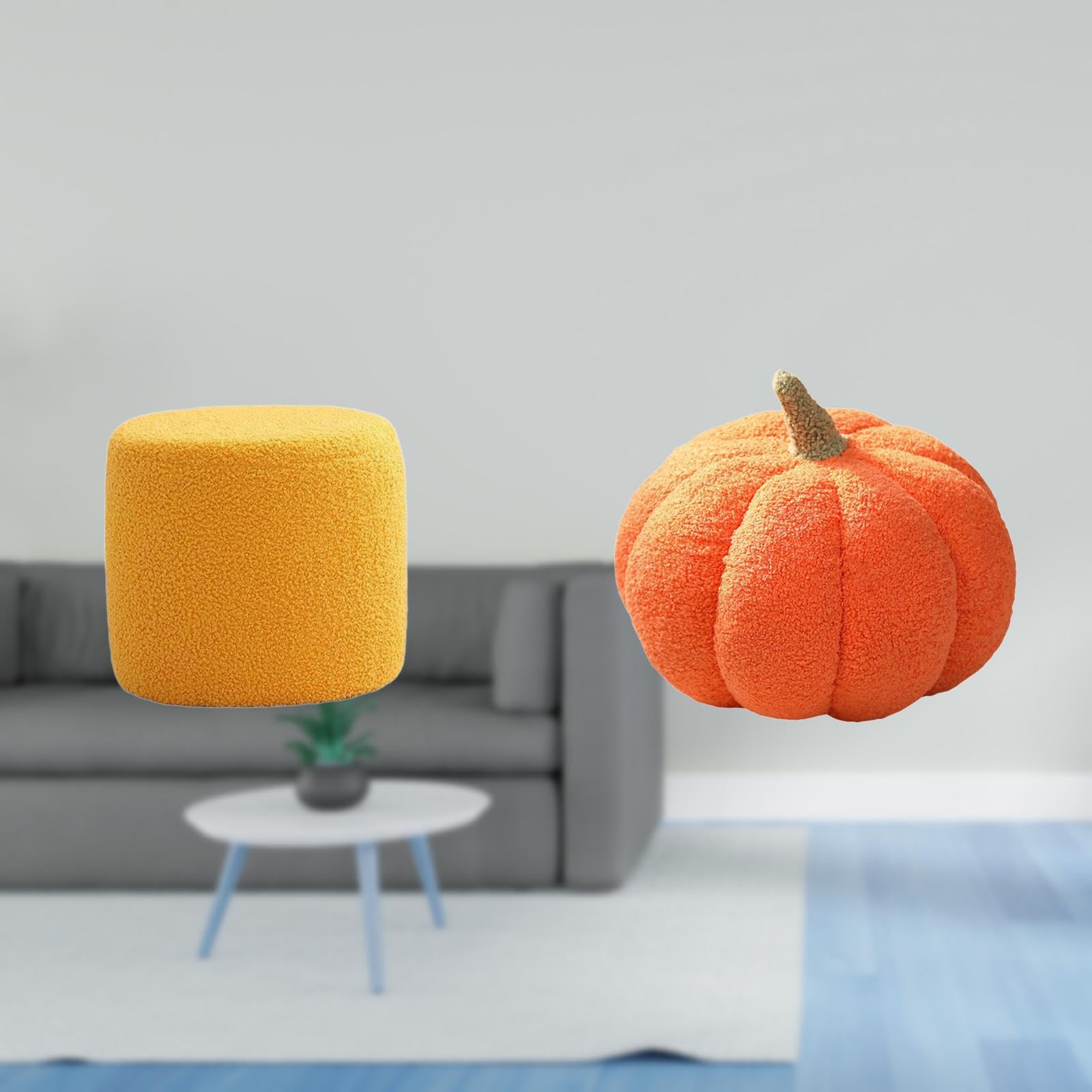 Round Ottoman Foot Rest Stool Bench Seat Chair Small Cylinder Sofa Tea Stool Pumpkin Pillows Stuffed Decoration Plush Decorative Cushion for Office Bedroom Nursery Apartment Room Decor-image-19