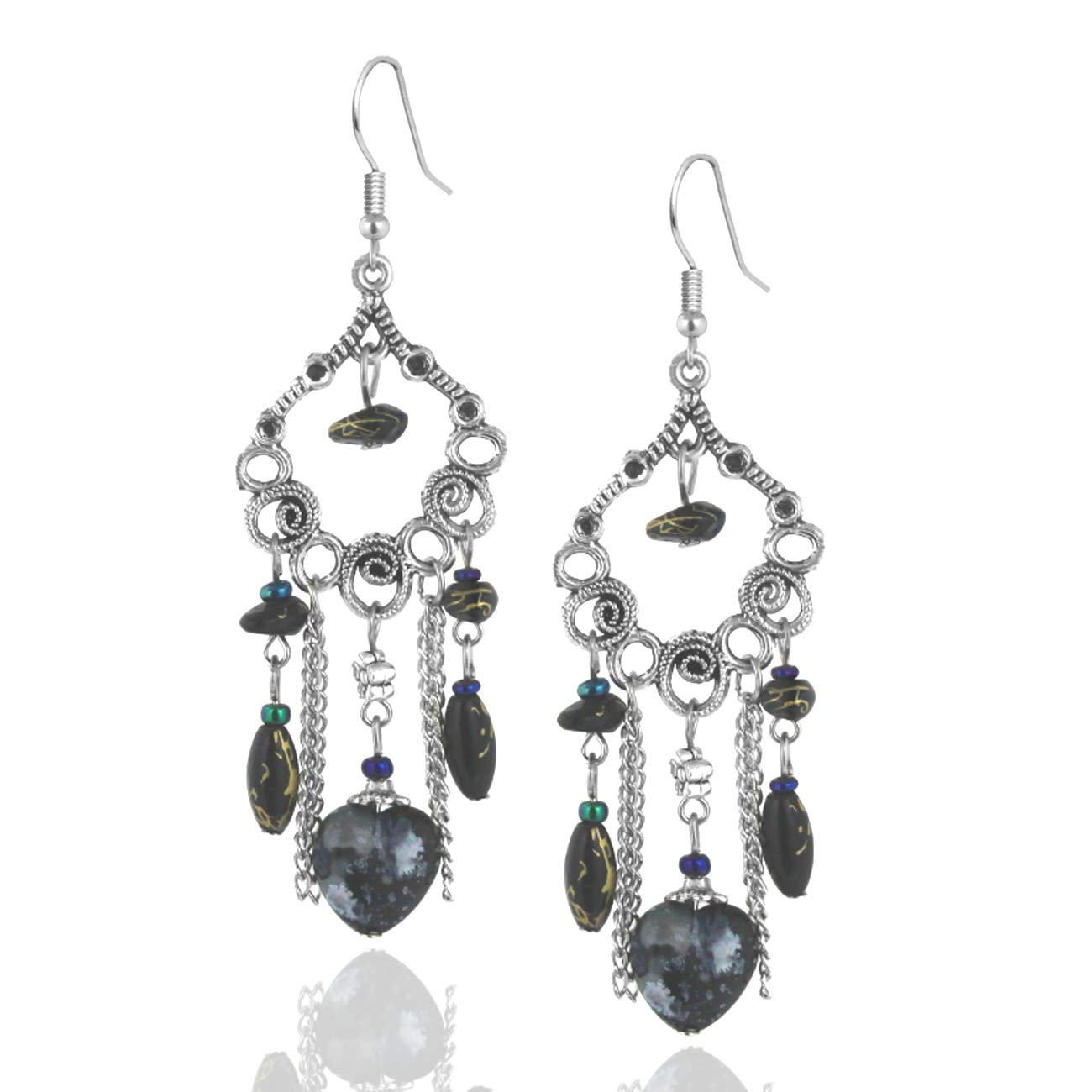 Hearts and Flowers Bohemian Chandelier Earrings by BESHEEK │ Vintage Dangle Boho Artisan Handmade Hypoallergenic Bohemian Gypsy Style Jewelry