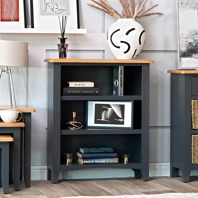 The Furniture Outlet Gloucester Midnight Grey Painted Small Wide Bookcase