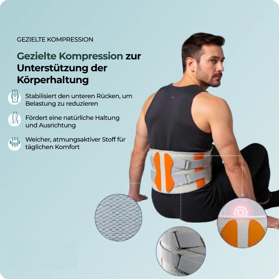 Relivera 5-in-1 Kompressionsgurt Lendenwirbelstützgurt für Frauen und Männer - 3 Massagemoden, 5 Wärmestufen, tragbar für die Taille