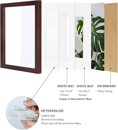 Vista 740 de Egofine Portarretratos de 9 x 12 pulgadas hecho de madera maciza con plexiglás, fotos de 5 x 7/6 x 8 con paspartú o de 9 x 12 pulgadas sin paspartú