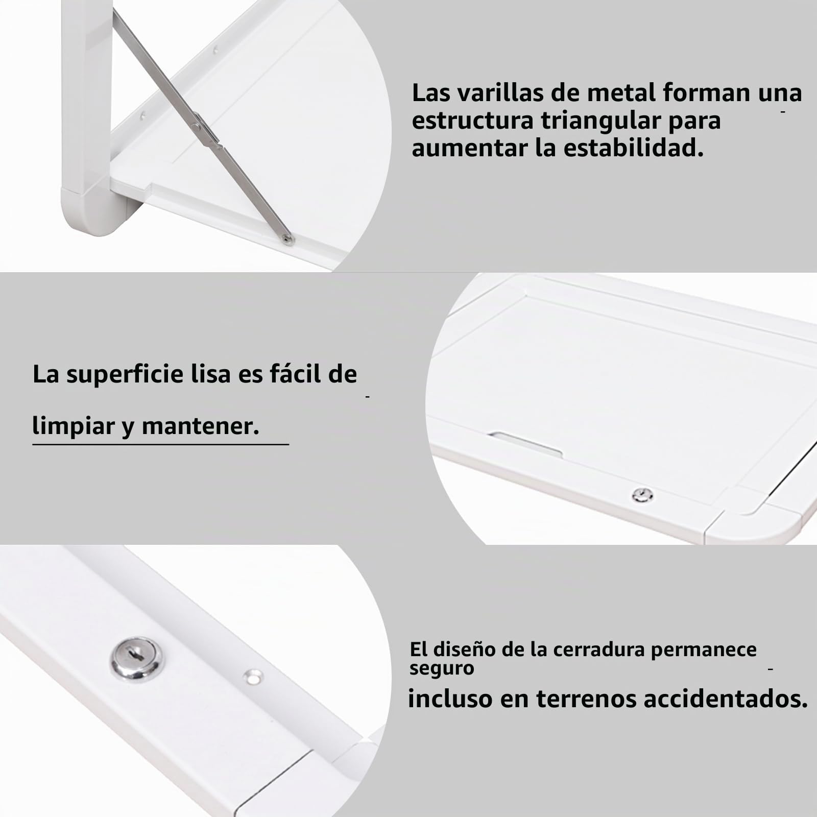 Mesa Plegable de Pared en Aleación de Aluminio HWHongRV, Escritorio 80x45cm para Furgoneta Camper, Blanco