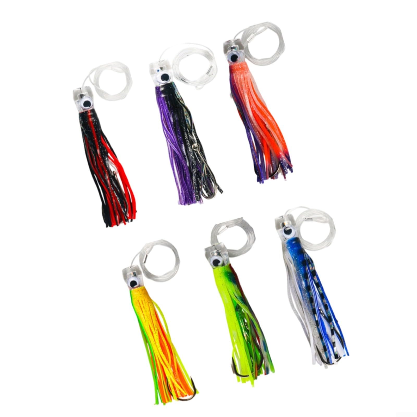 6 esche fluorescenti al buio, per esche a forma di polpo, con foglio riflettente flash, 16 cm, in morbido PVC, per pesca a traina e pesca in barca